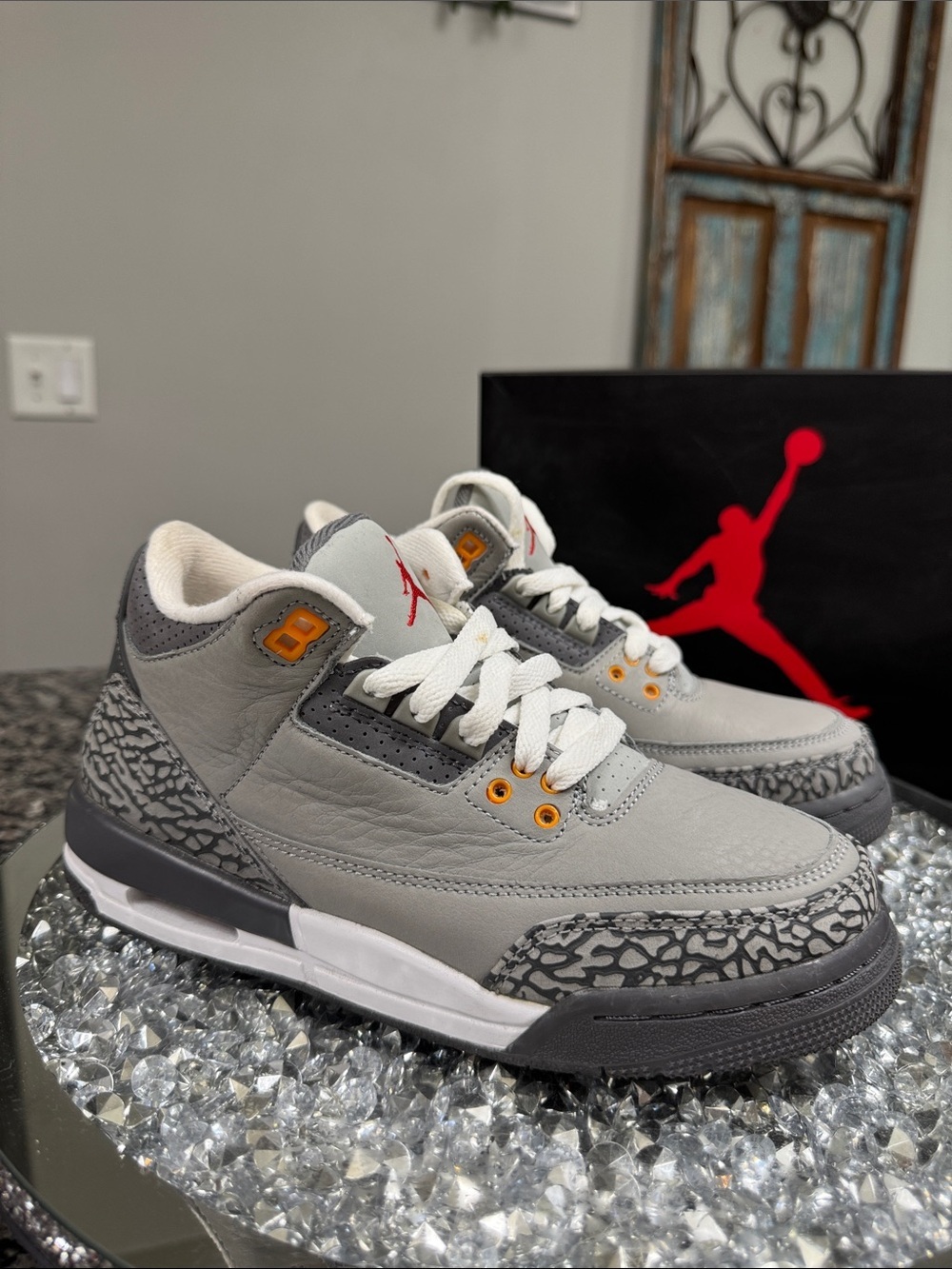 Nike Air Jordan 3 Retro Grey with Orange Accents EYC 6Y 8W